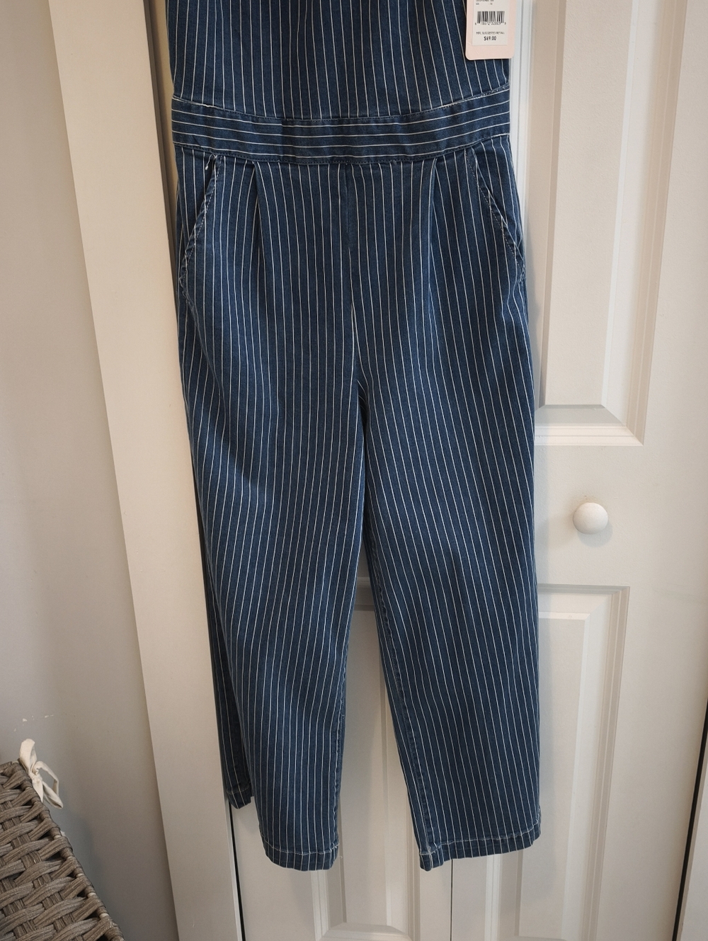 Chelsea & Violet NWT Stripe Denim Jumpsuit With Tie Straps - Picture 2 of 9